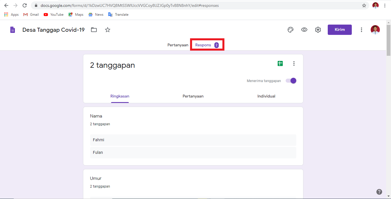 Cara melihat kembali google form yang sudah kita isi