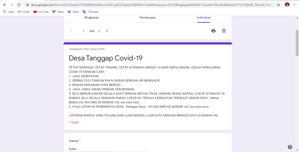 Cara melihat kembali google form yang sudah kita isi