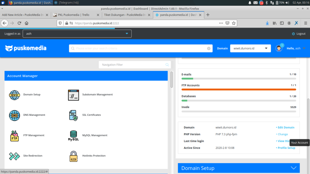 Cara cek versi php di hosting directadmin puskomedia indonesia