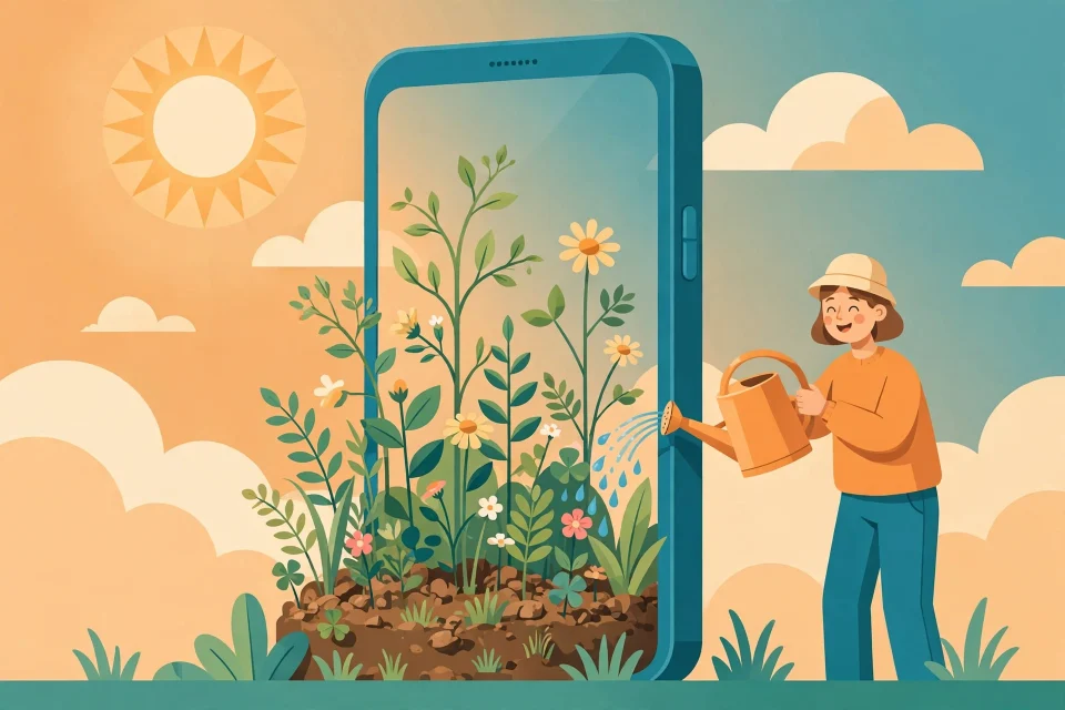 Ilustrasi smartphone sebagai ladang subur media digital yang ditanami hal positif
