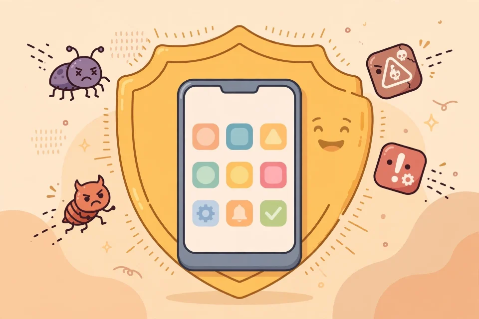 Ilustrasi perisai keamanan melindungi ponsel Android dari serangan siber