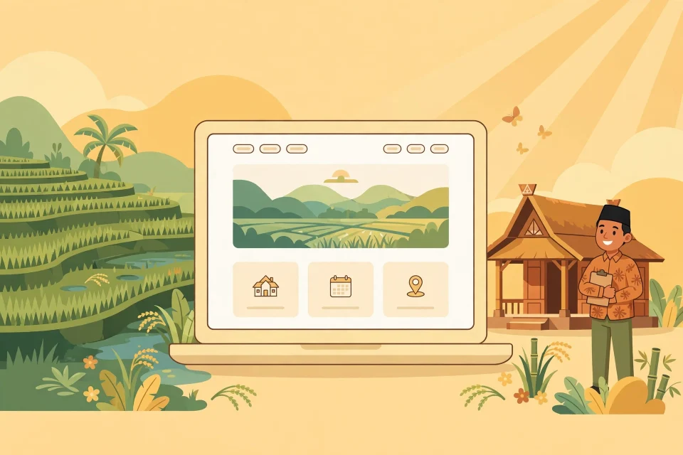 Ilustrasi hangat memilih tema WordPress terbaik untuk website desa