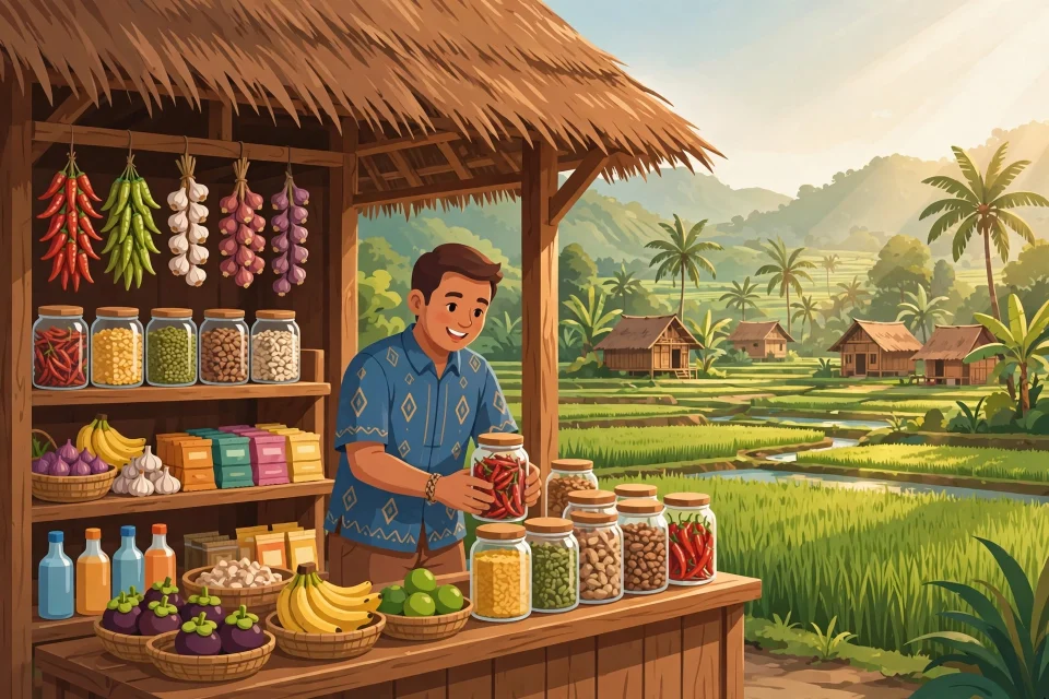Ilustrasi toko dagang di desa yang sukses