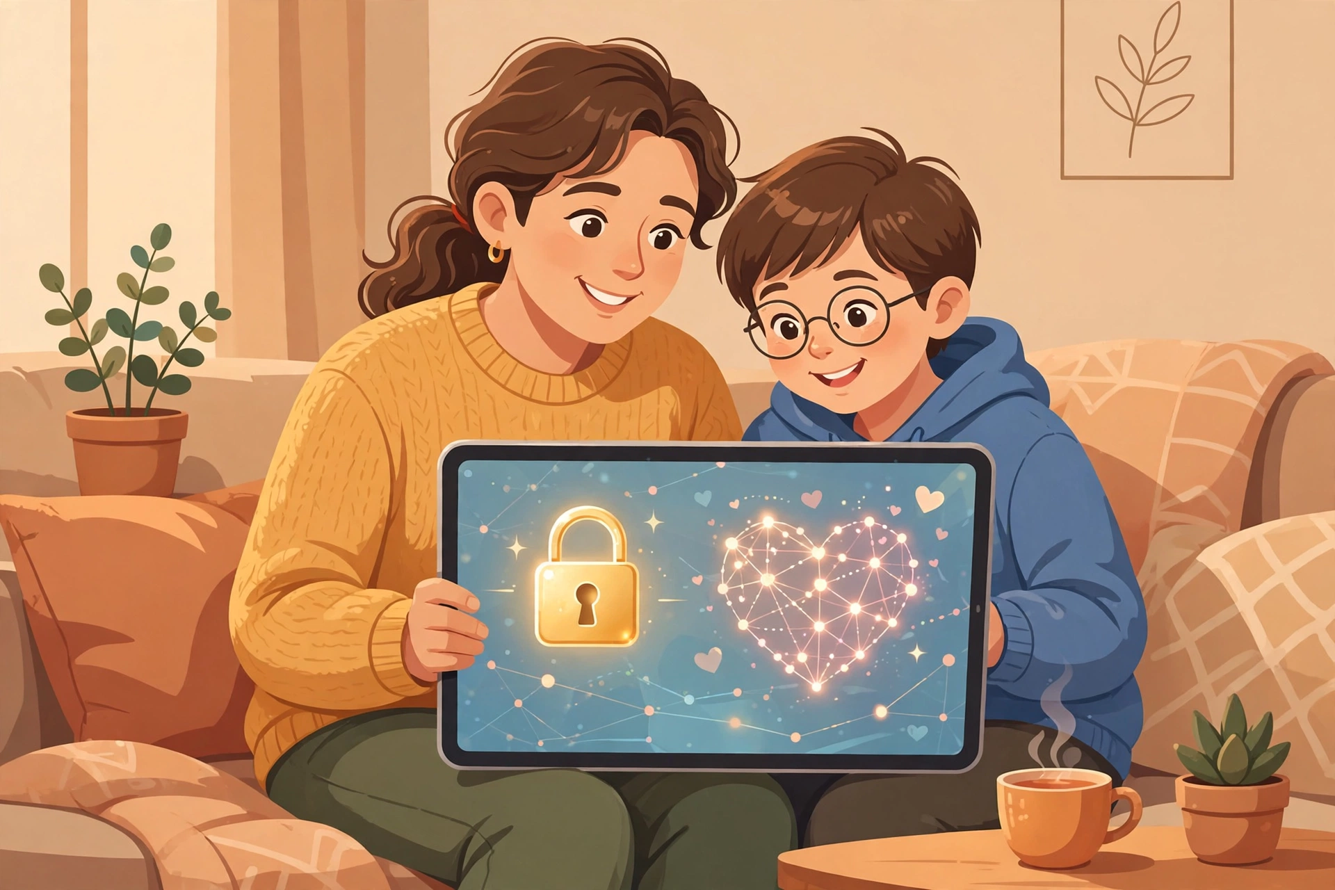 Ilustrasi orang tua mendampingi anak menggunakan internet dengan aman
