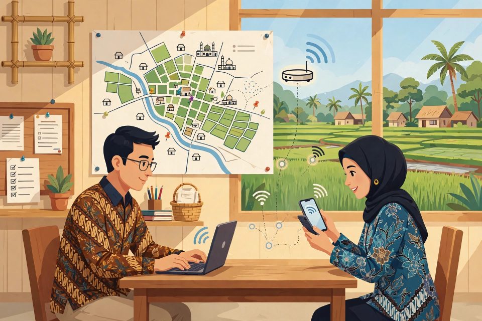 Perangkat desa memanfaatkan internet di kantor desa