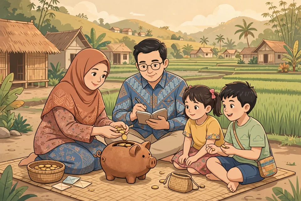 Keluarga di desa belajar mengelola keuangan dan menabung bersama