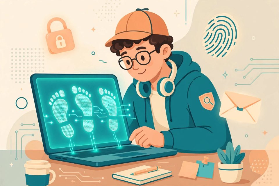 Ilustrasi jejak digital dan investigasi kejahatan siber