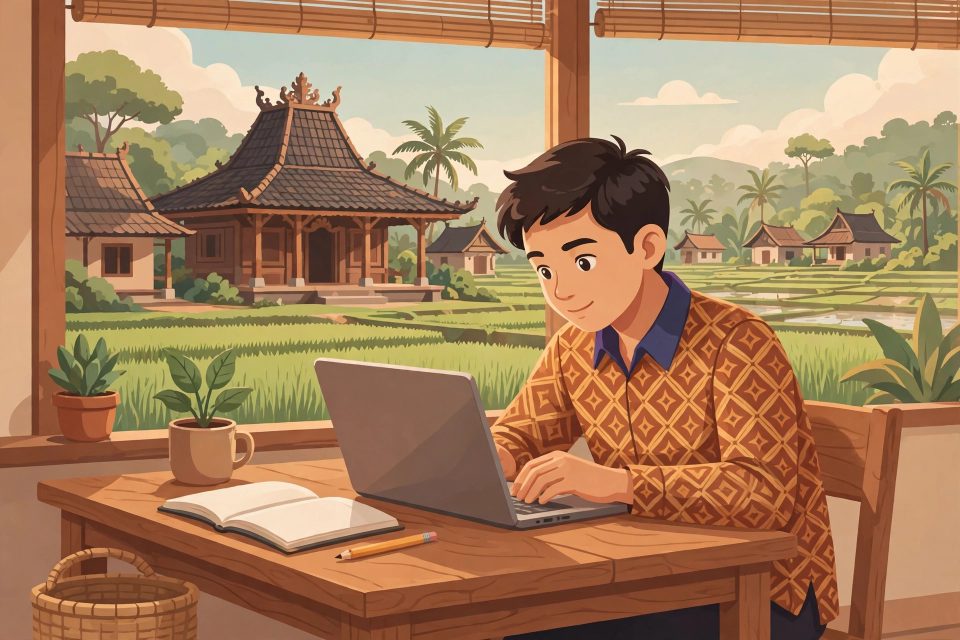 Calon perangkat desa belajar soal ujian perangkat desa secara online di laptop