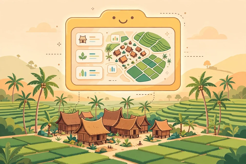Ilustrasi profil desa online dengan peta desa digital