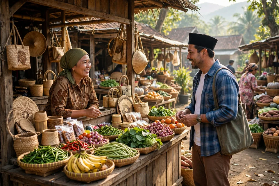 Pasar desa yang hidup dengan kios UMKM lokal