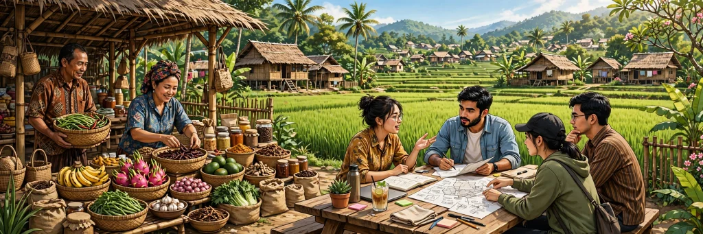 Ilustrasi inkubator bisnis desa: pelaku usaha lokal dan pasar desa