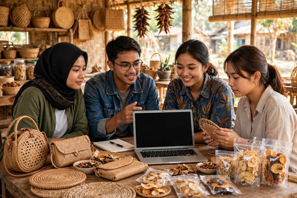 Pengusaha muda desa berdiskusi dalam sesi pendampingan inkubator bisnis