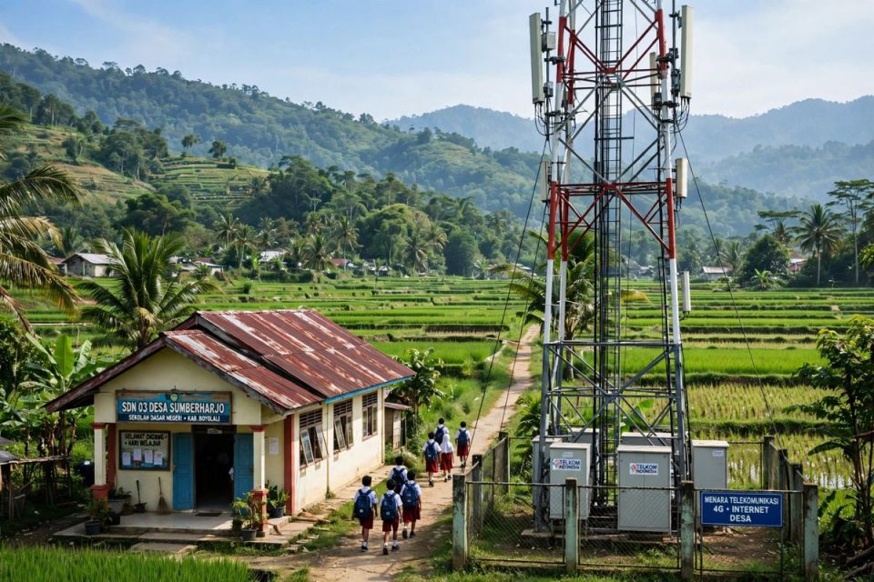 Menara internet di samping sekolah perdesaan