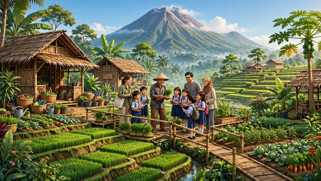 Ilustrasi kawasan agrowisata edukasi di desa Indonesia