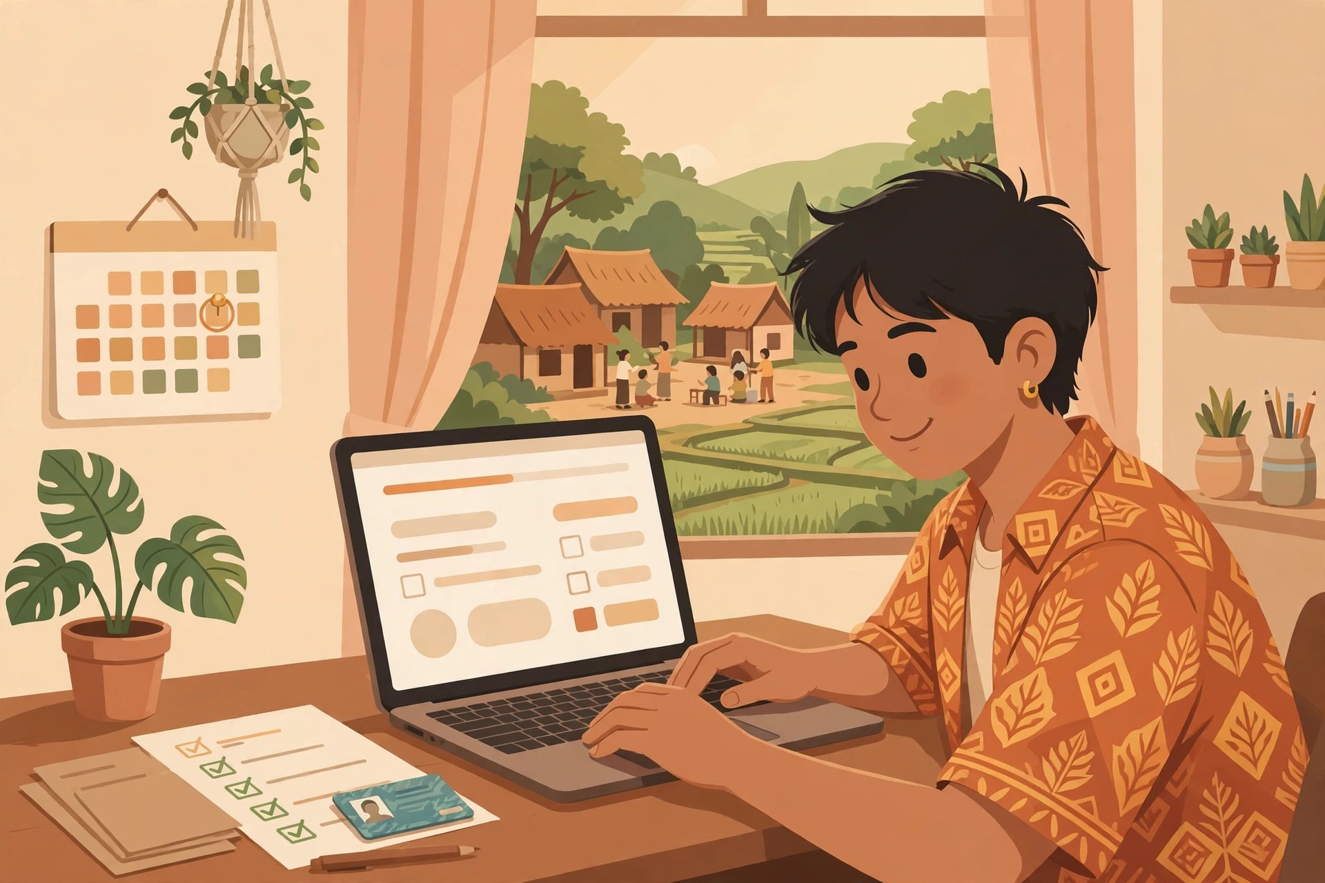 Calon pendamping desa mengisi formulir pendaftaran online di laptop