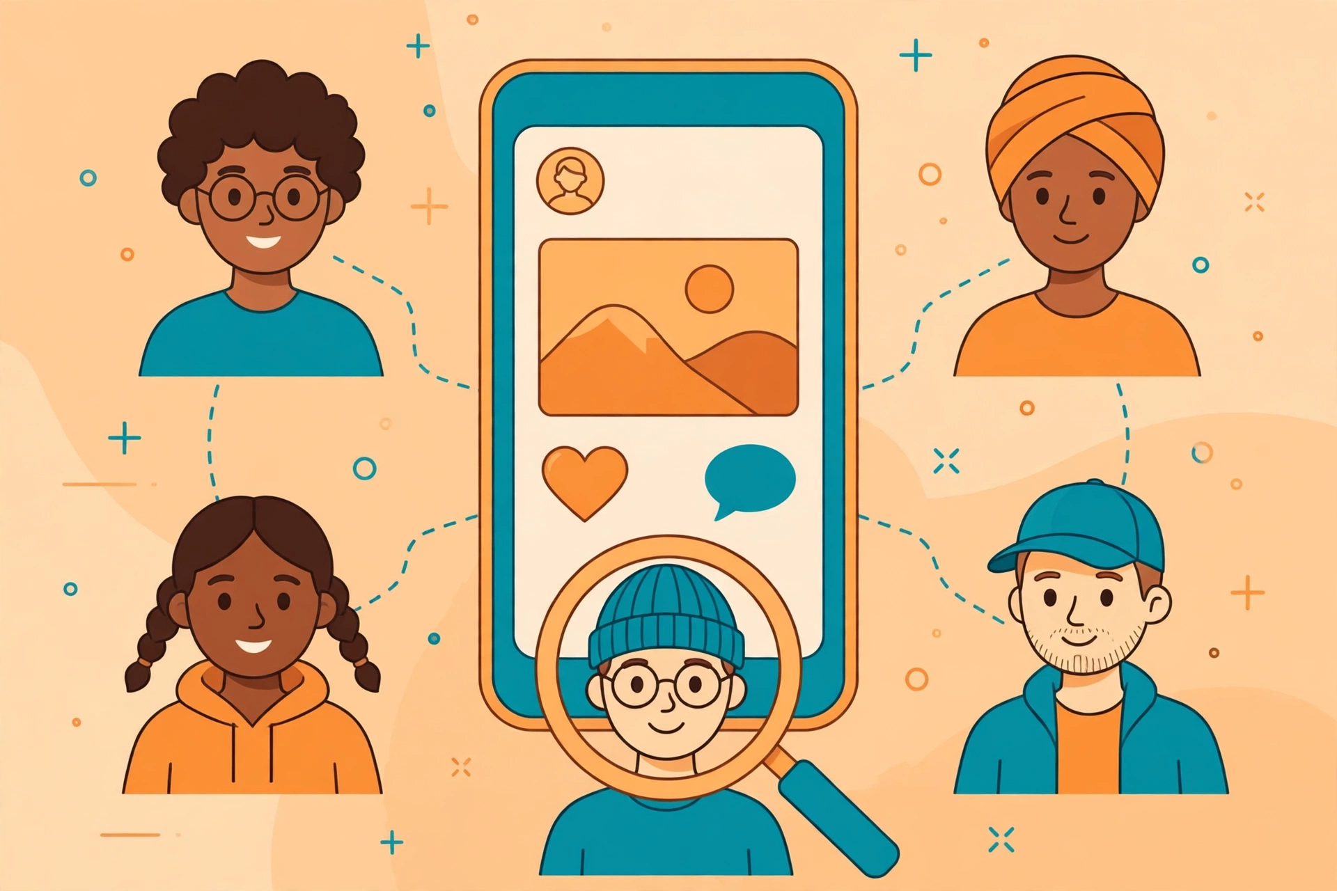 Ilustrasi smartphone dengan interaksi audiens dan komentar