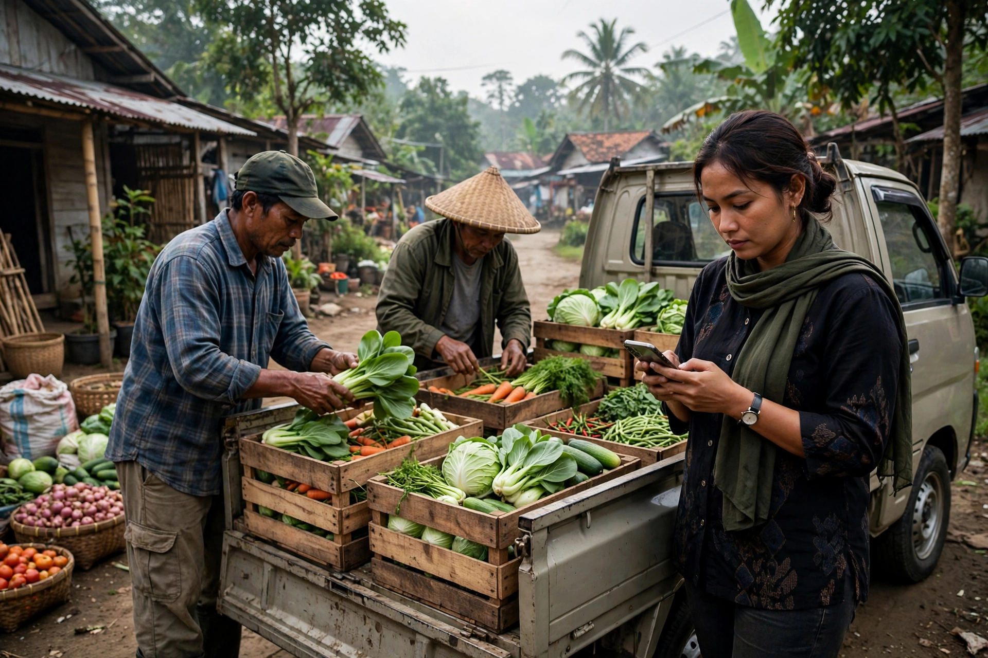 Petani desa mengemas hasil panen untuk dikirim ke pembeli