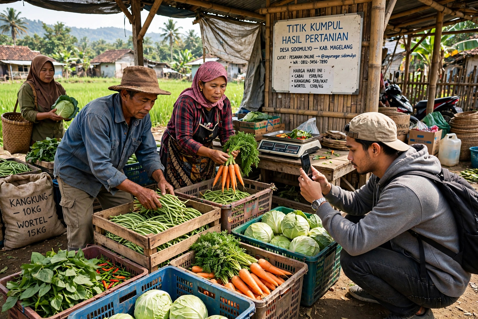 Petani mengemas hasil panen segar untuk dijual secara daring