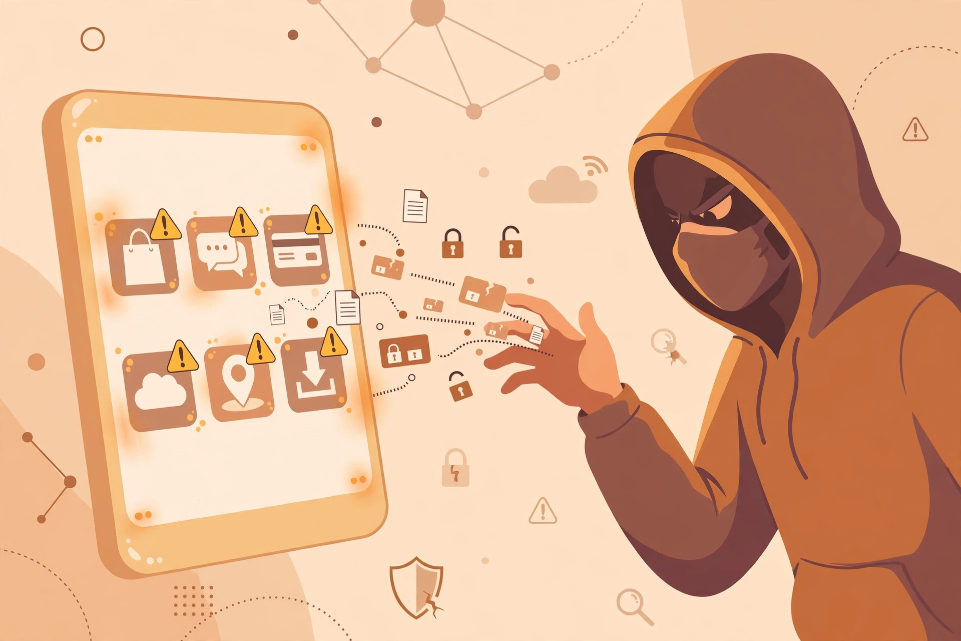 Ilustrasi aplikasi palsu berbahaya di layar ponsel Android