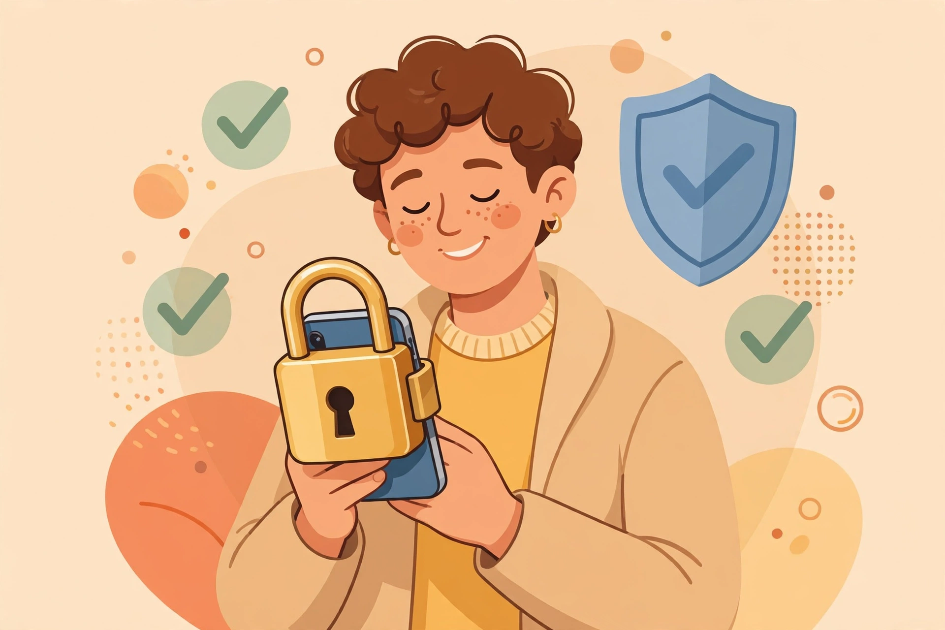 Ilustrasi pengguna ponsel Android yang terlindungi keamanan