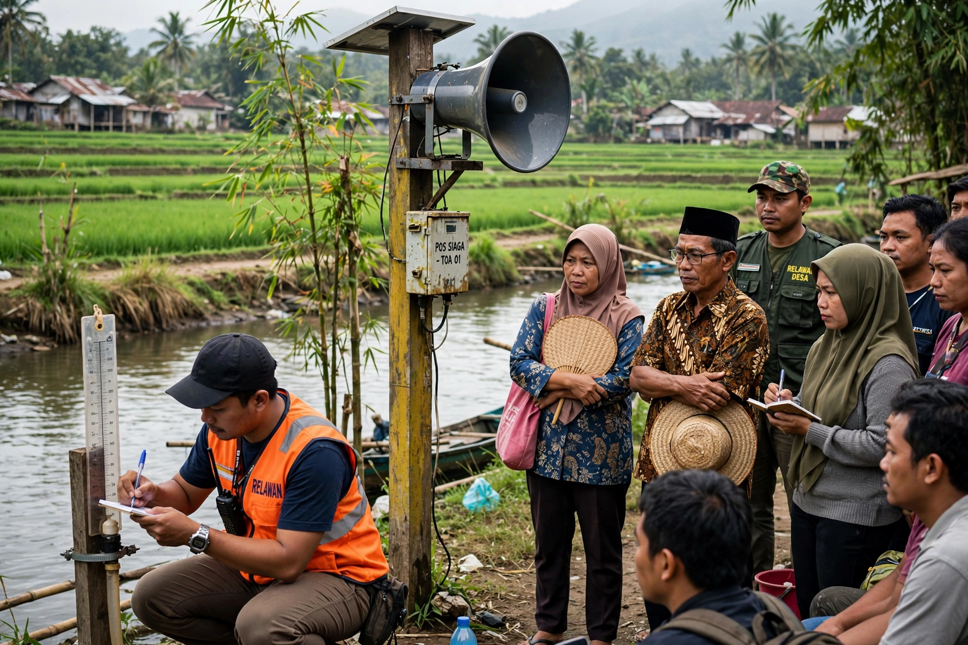 Relawan desa berlatih kesiapsiagaan bencana di dekat sungai