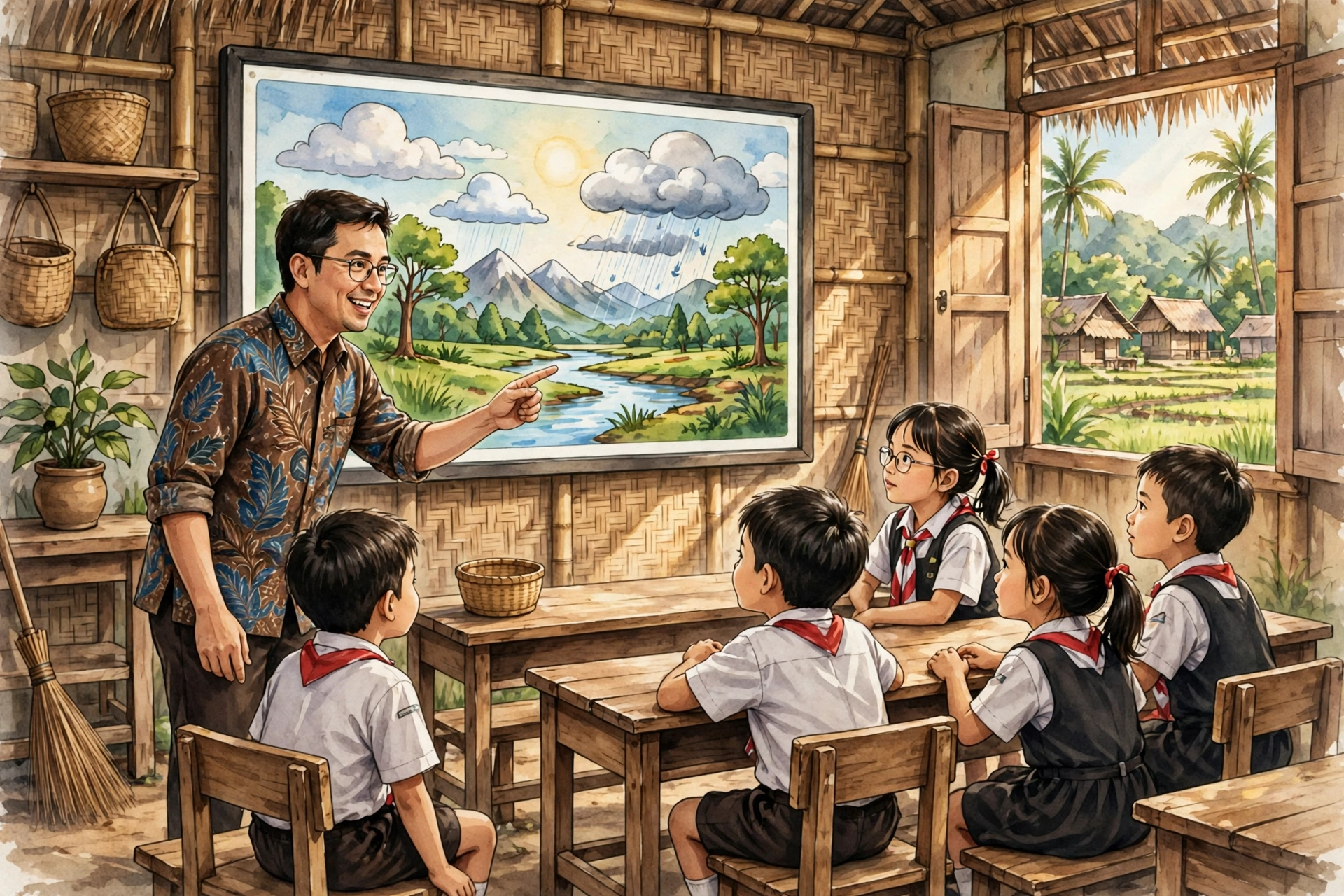 Guru mendampingi siswa desa dalam kelas online