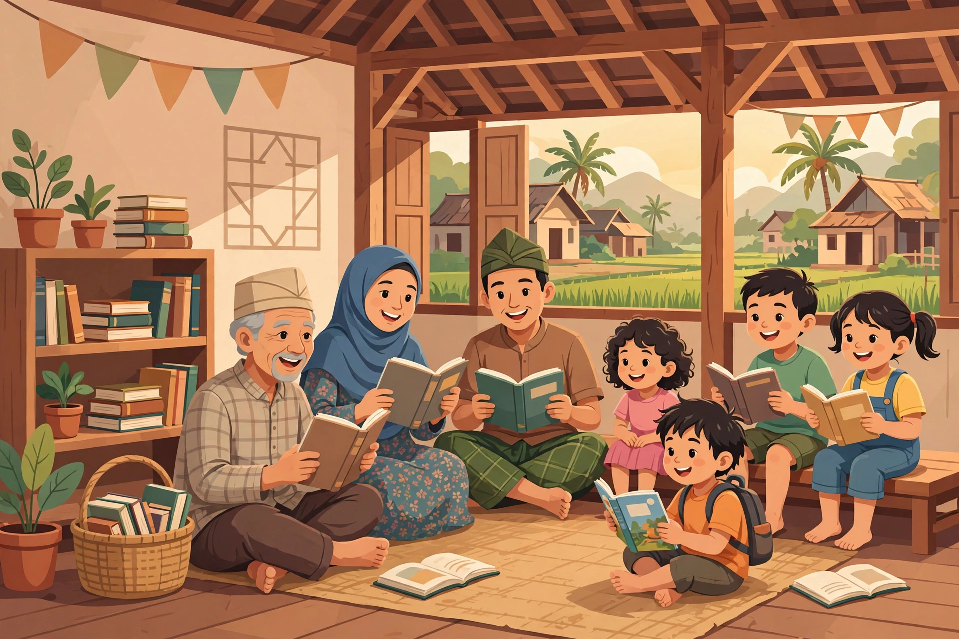 Ilustrasi kegiatan literasi di balai desa