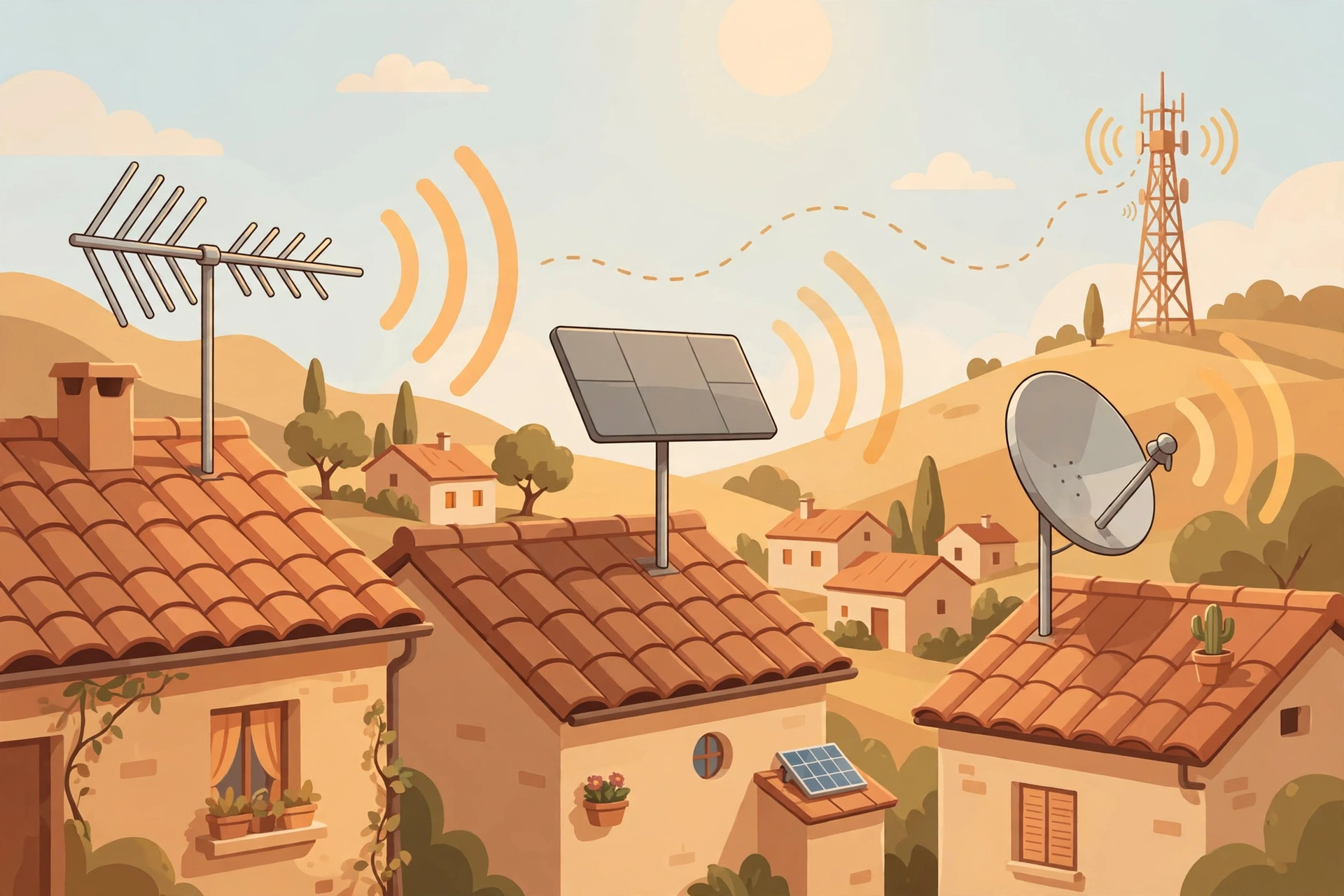 Perbandingan jenis antena internet Yagi, panel, dan parabola di pedesaan