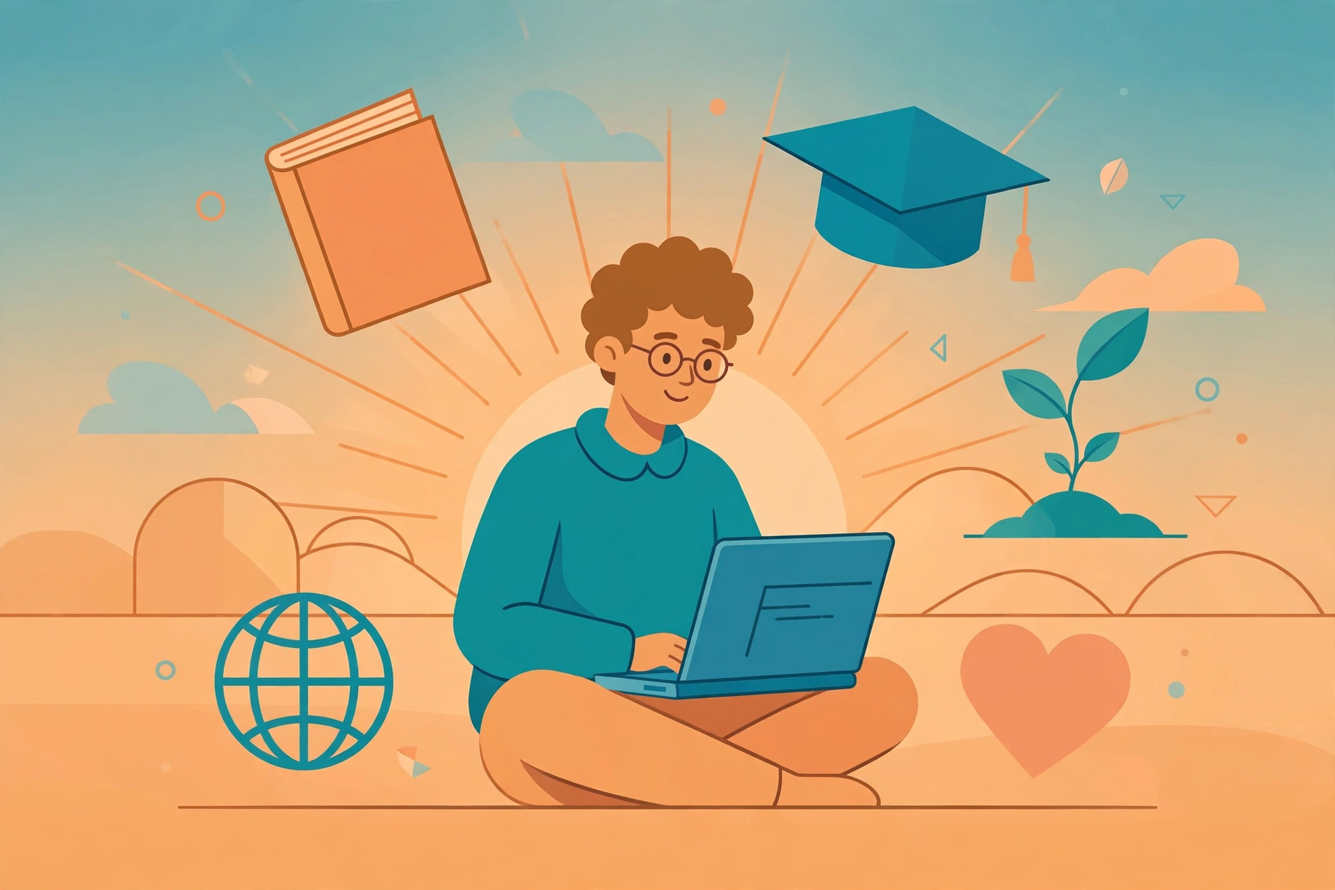 Ilustrasi orang memanfaatkan internet untuk hal positif seperti belajar dan berkarya