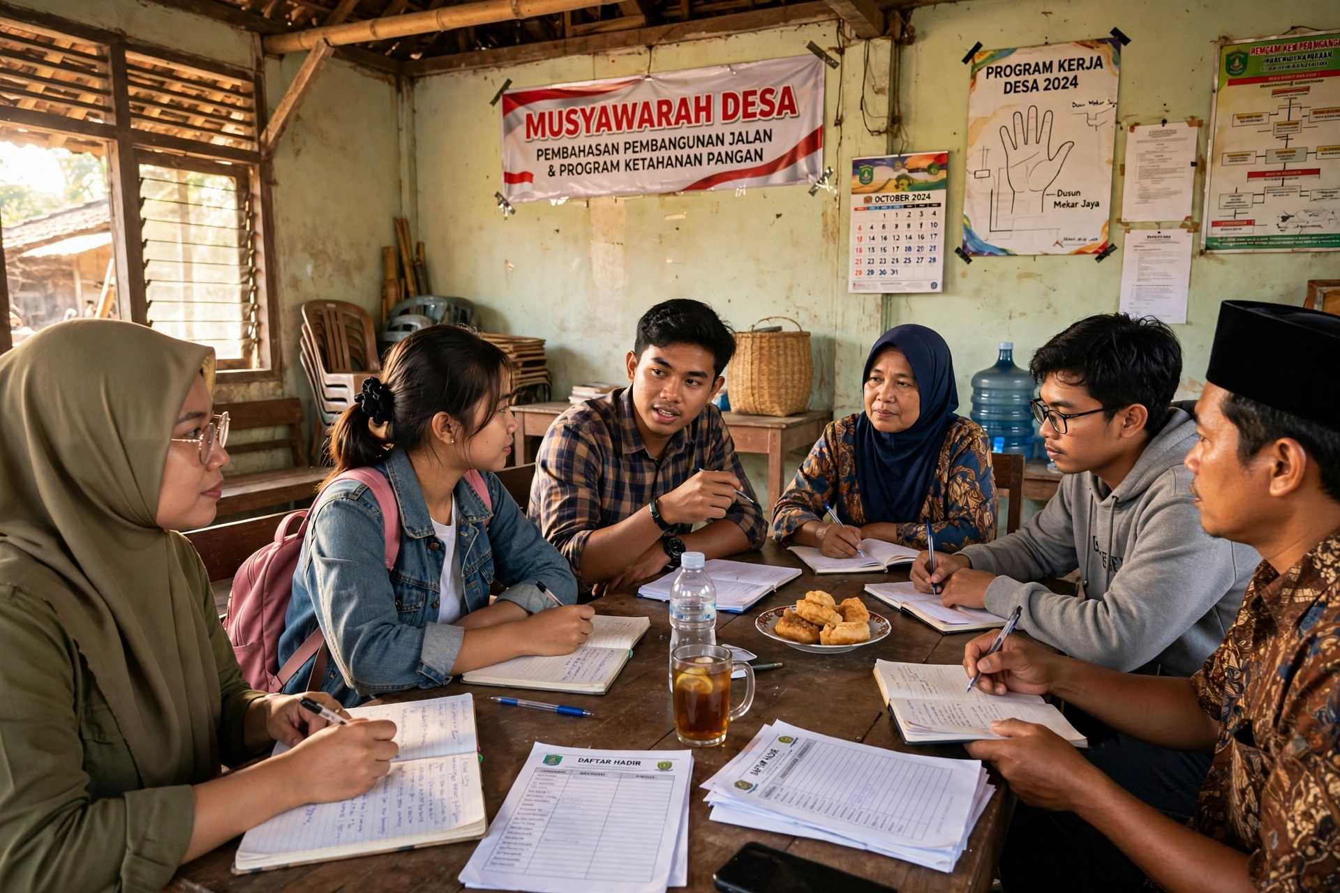Musyawarah desa: warga berdiskusi dan mencatat aspirasi bersama