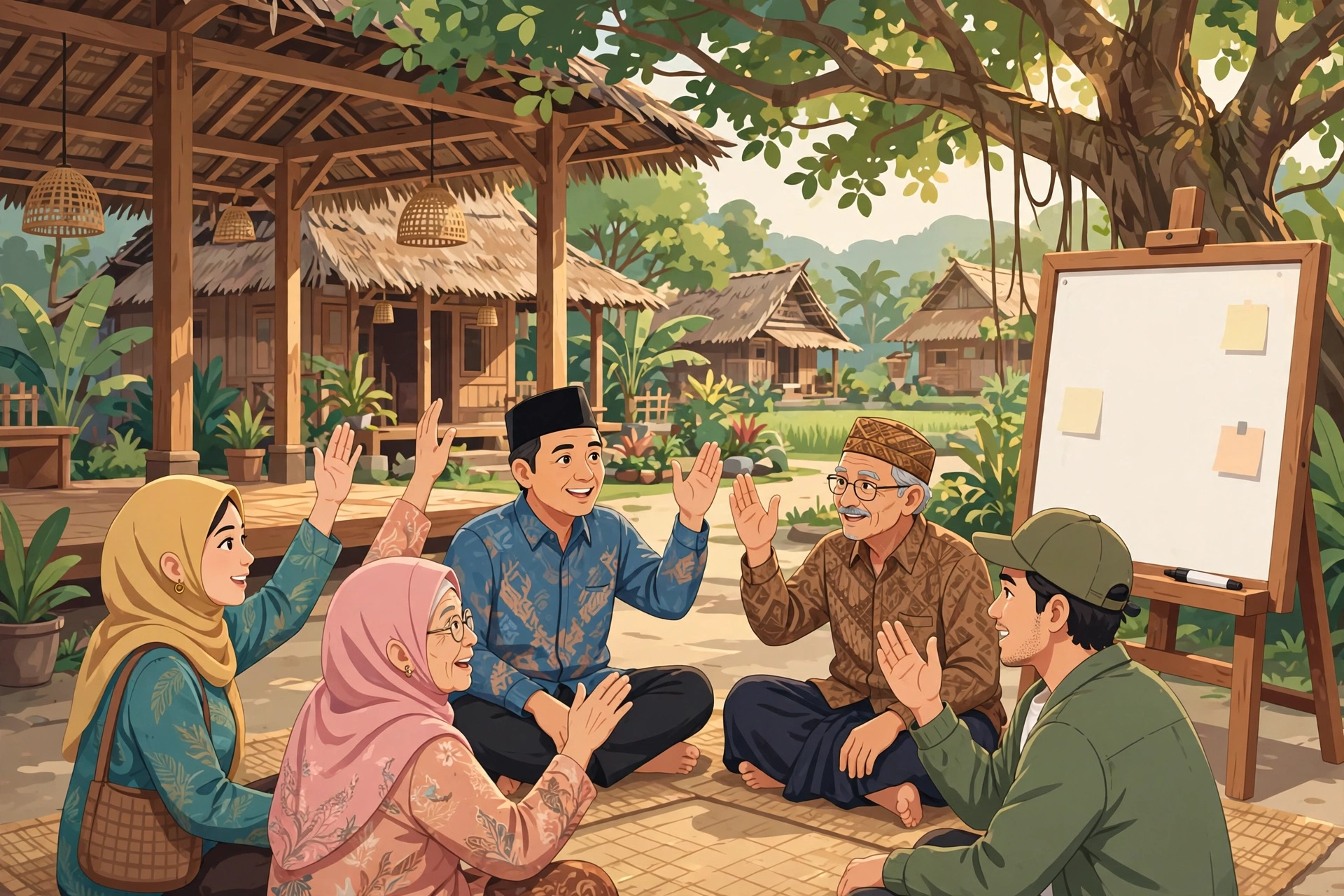 Warga desa bermusyawarah membahas rancangan peraturan desa