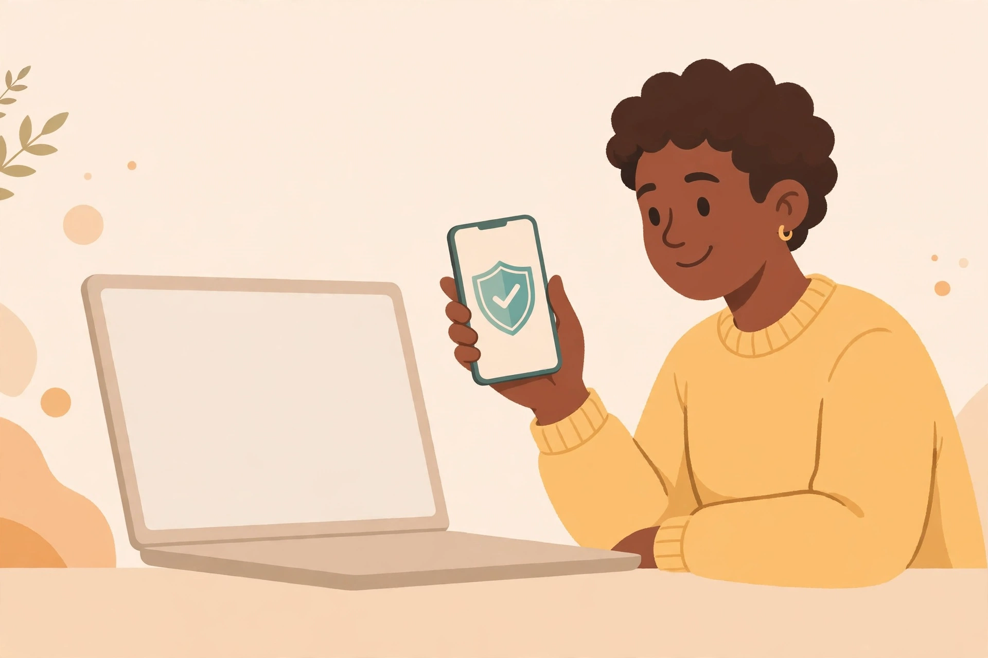 Ilustrasi otentikasi dua faktor di ponsel dan laptop