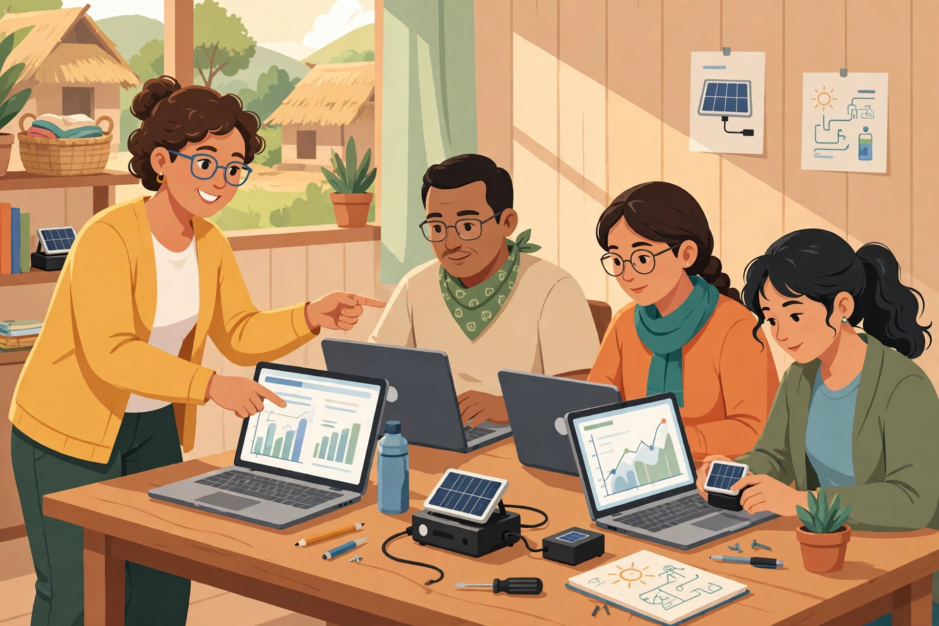 Pelatihan kader Posyantek sedang belajar menggunakan laptop dan perangkat teknologi