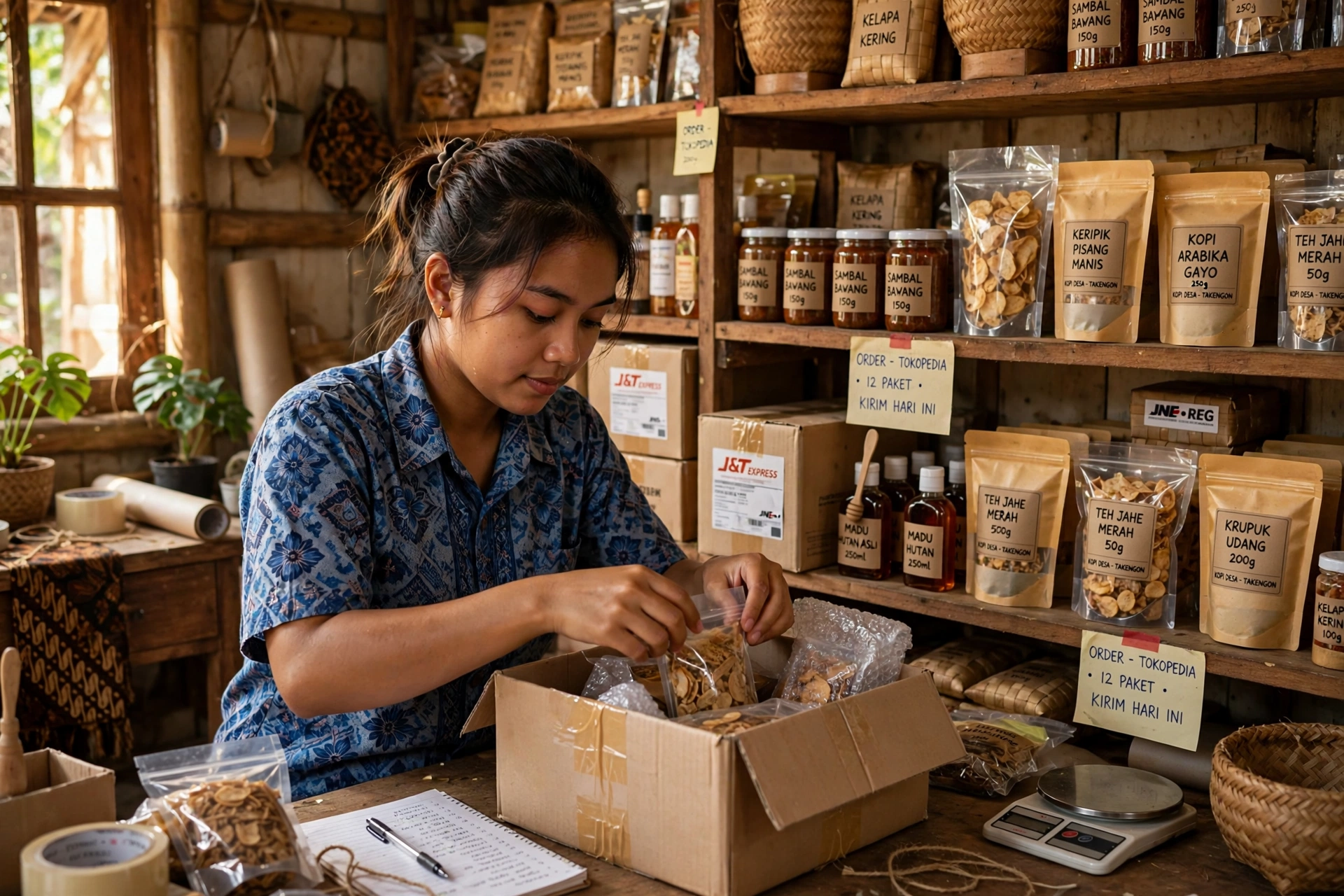 Pemuda desa mengemas produk lokal untuk dijual online