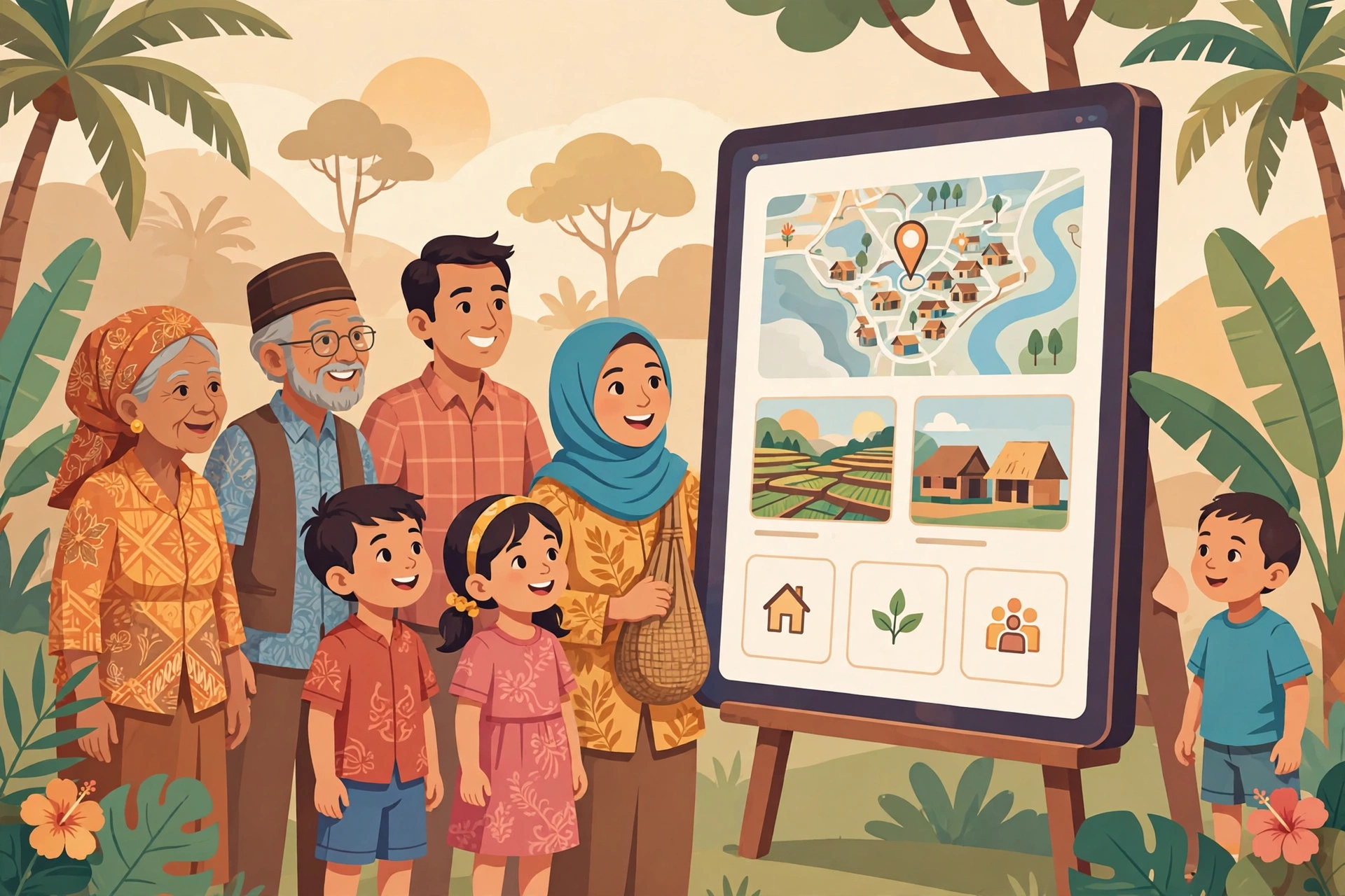 Warga desa melihat profil desa online di layar