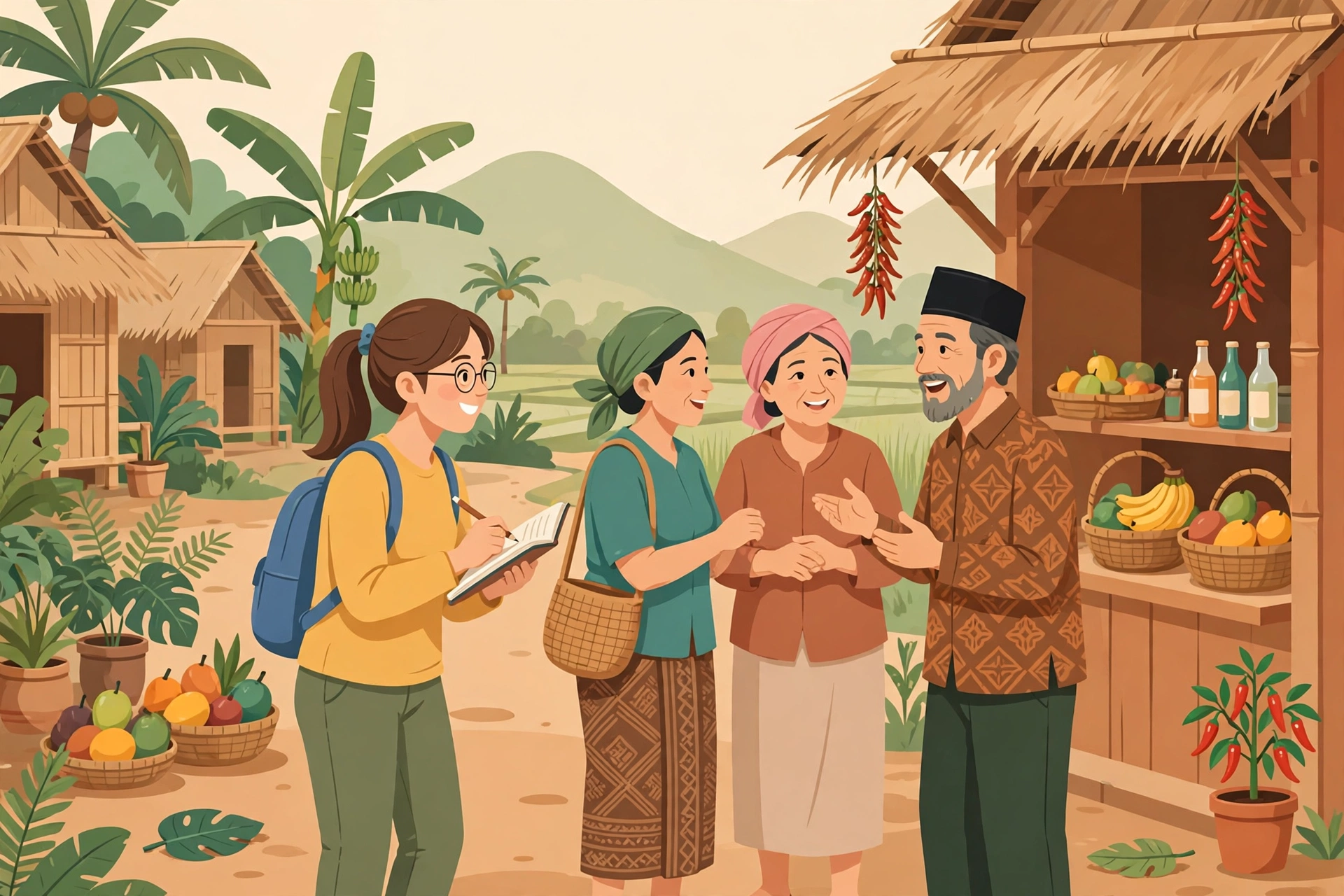 Ilustrasi survei warga desa untuk riset konten