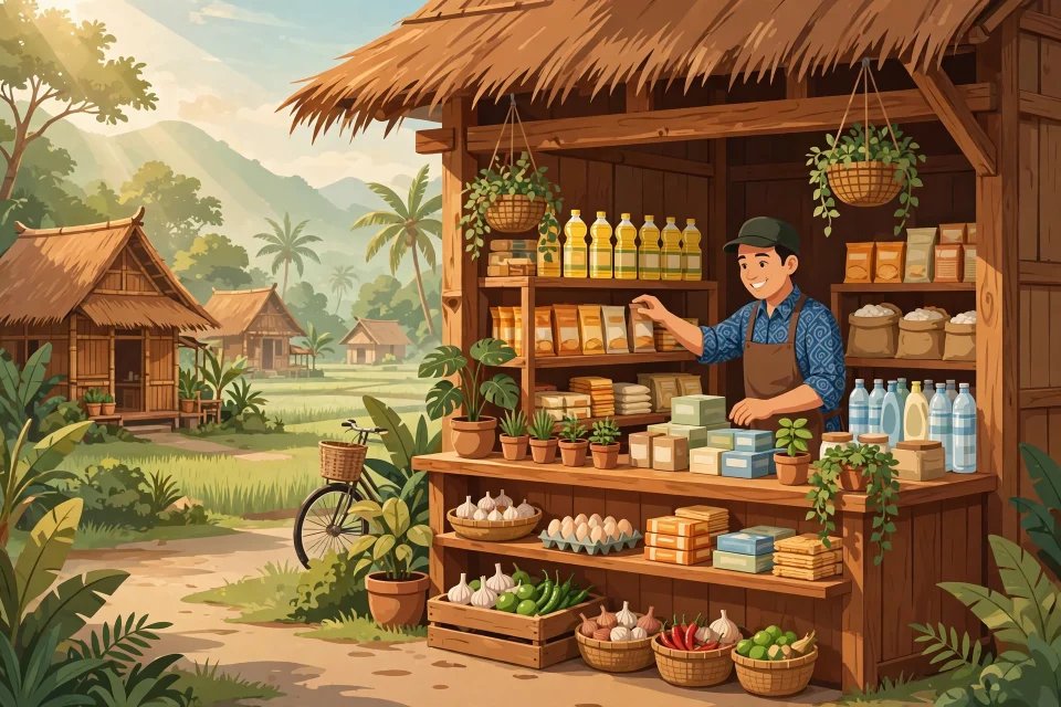 Ilustrasi warung kelontong di desa sebagai peluang usaha modal 10 juta