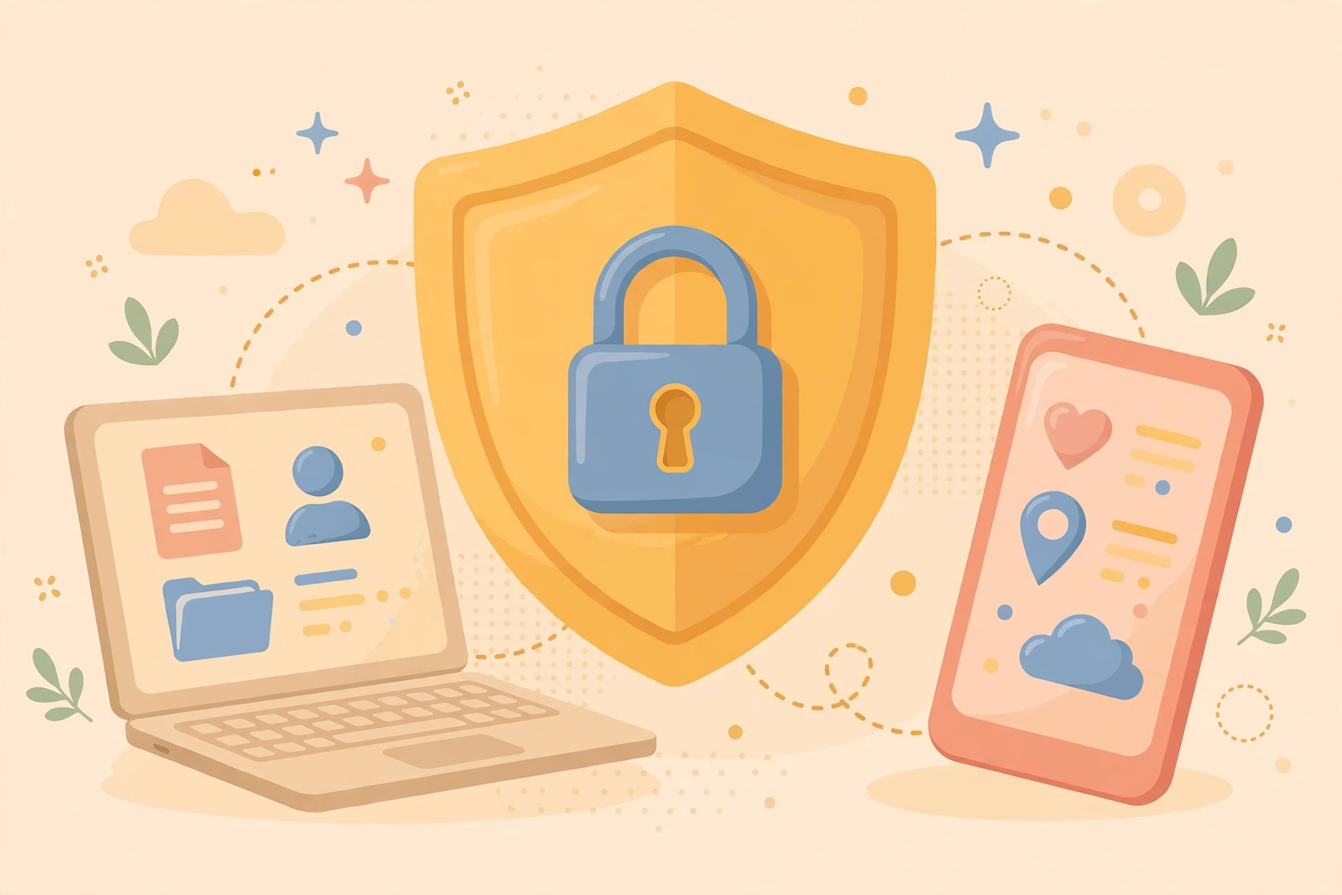 Ilustrasi gembok yang melindungi data pribadi di ponsel dan laptop