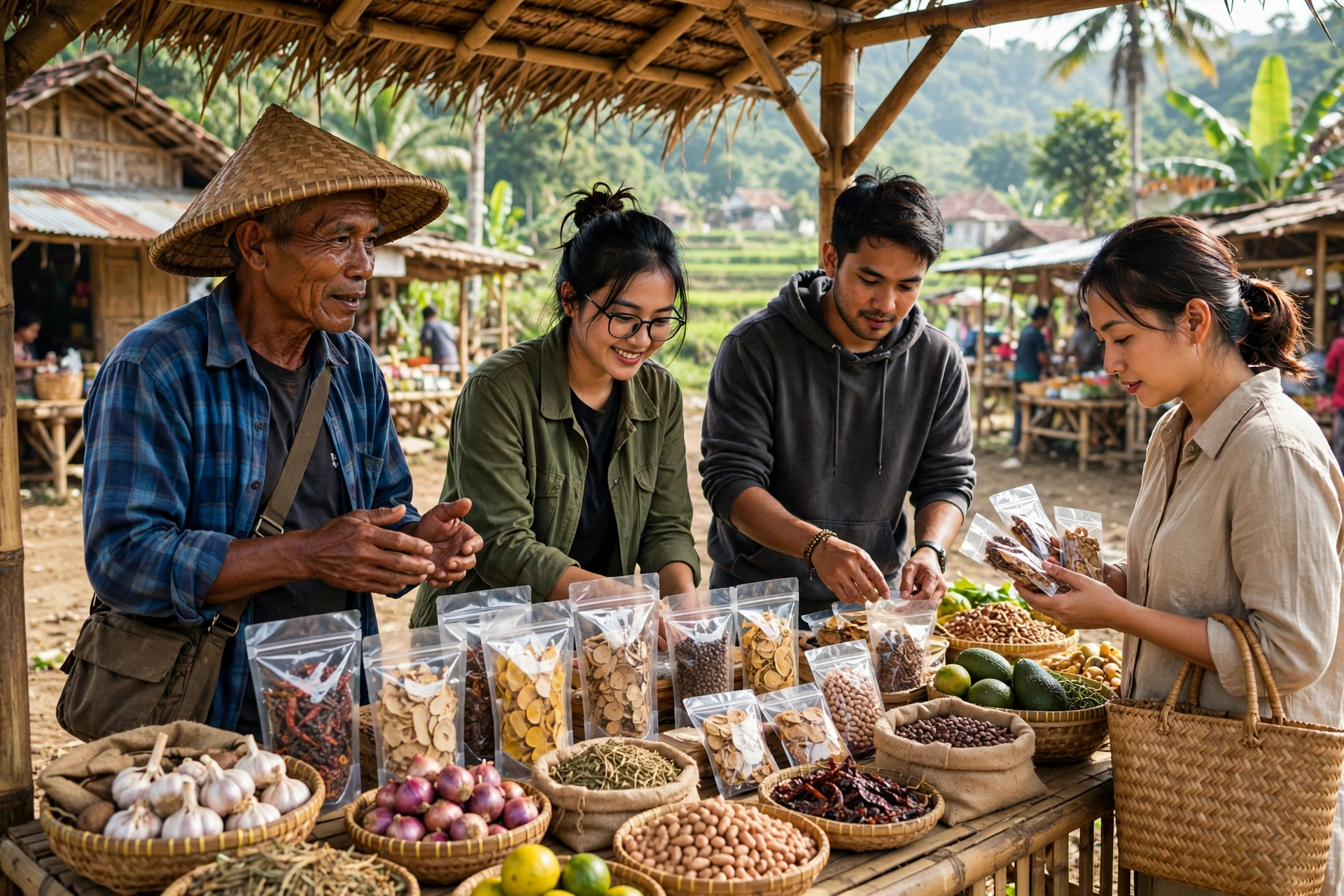 Pelaku usaha desa menjual produk lokal di pasar desa