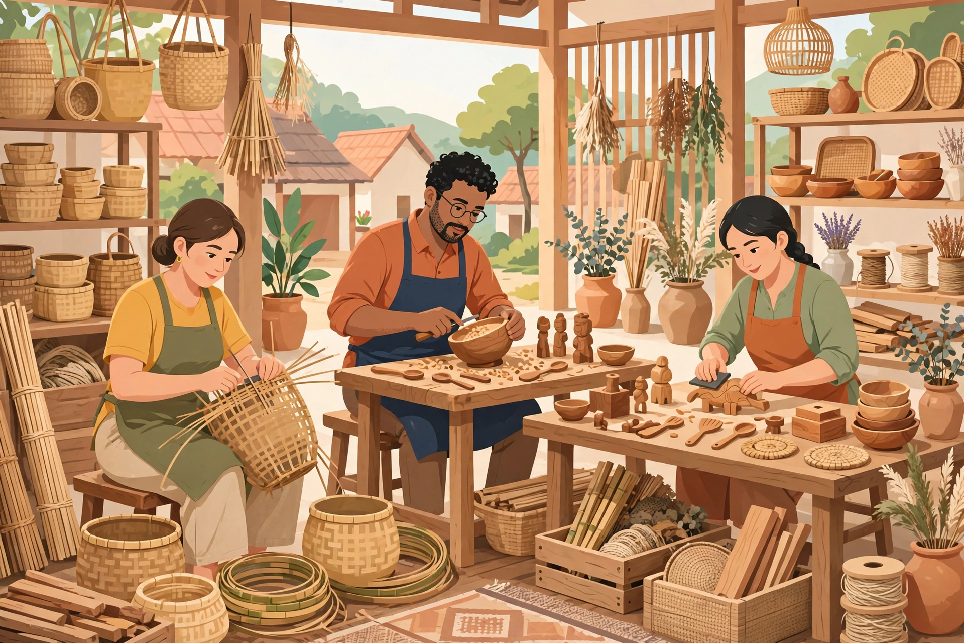 Ilustrasi usaha kerajinan tangan di desa