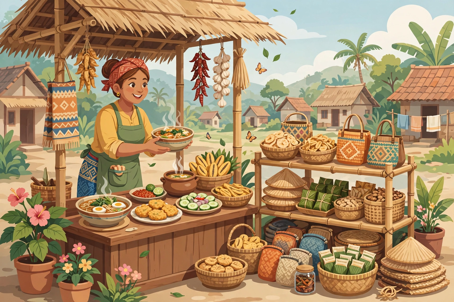 Warung kuliner desa dan kerajinan tangan khas desa