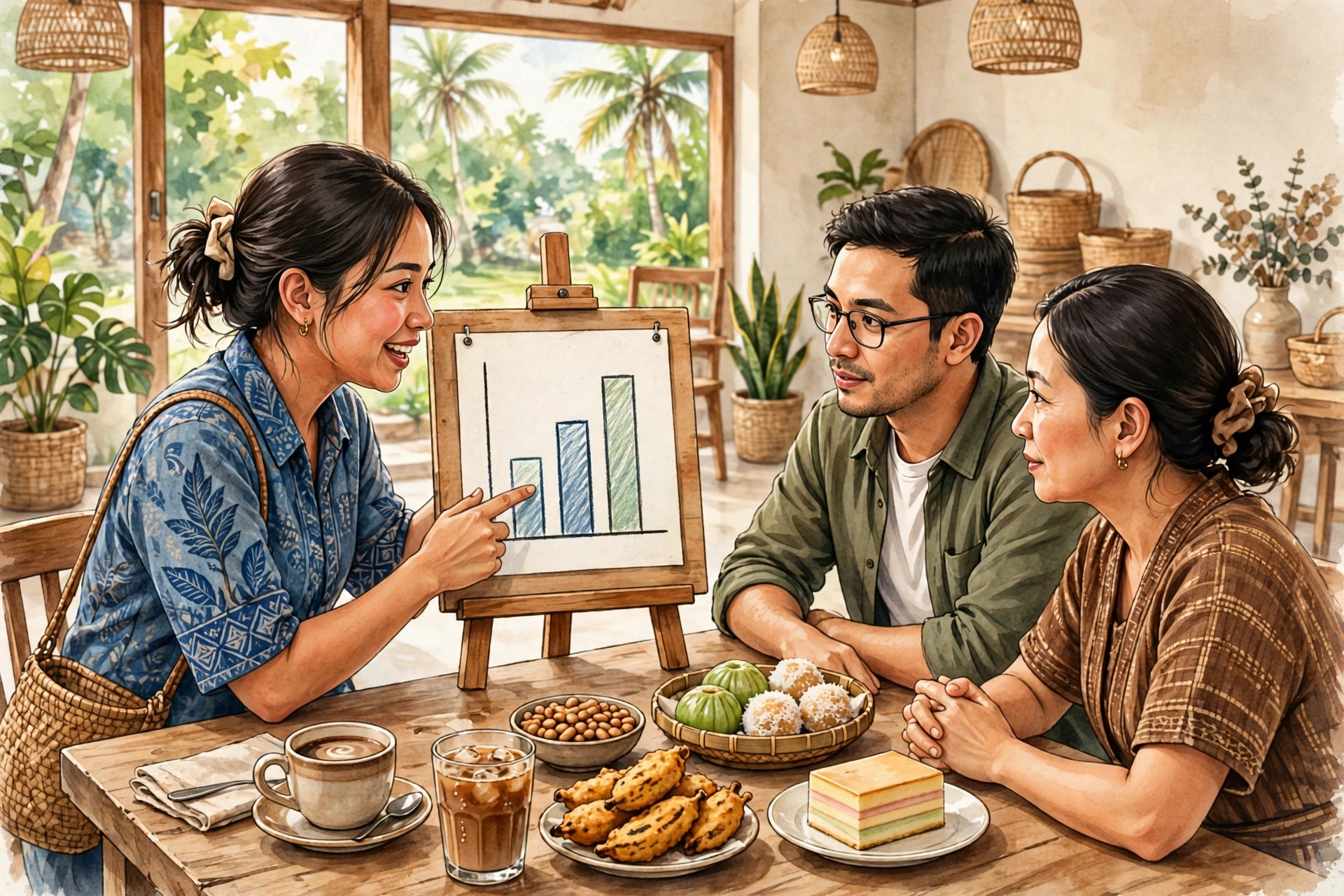 Pengusaha desa mempresentasikan ide usaha di depan calon investor