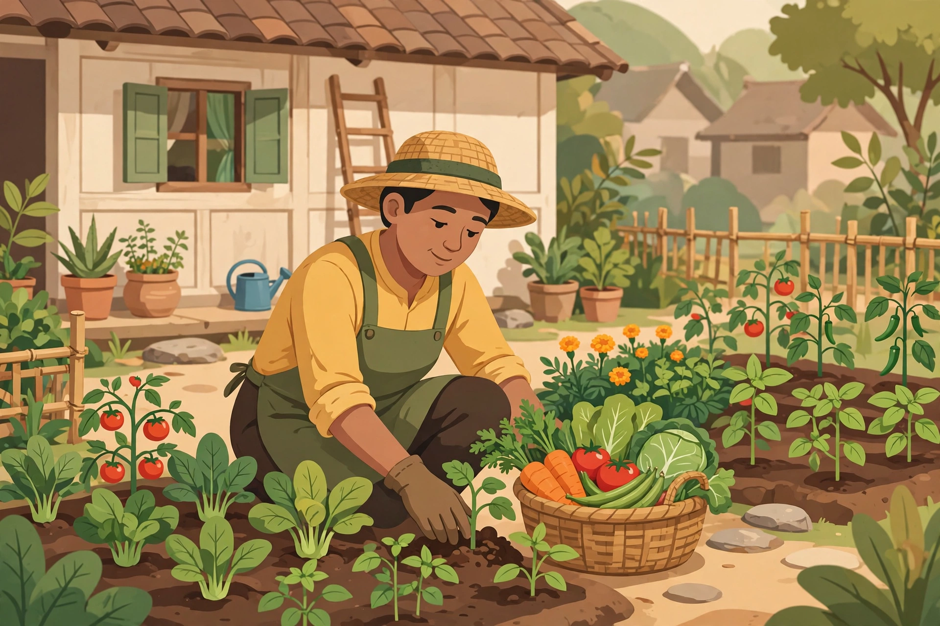 Warga desa merawat kebun sayur di pekarangan rumah