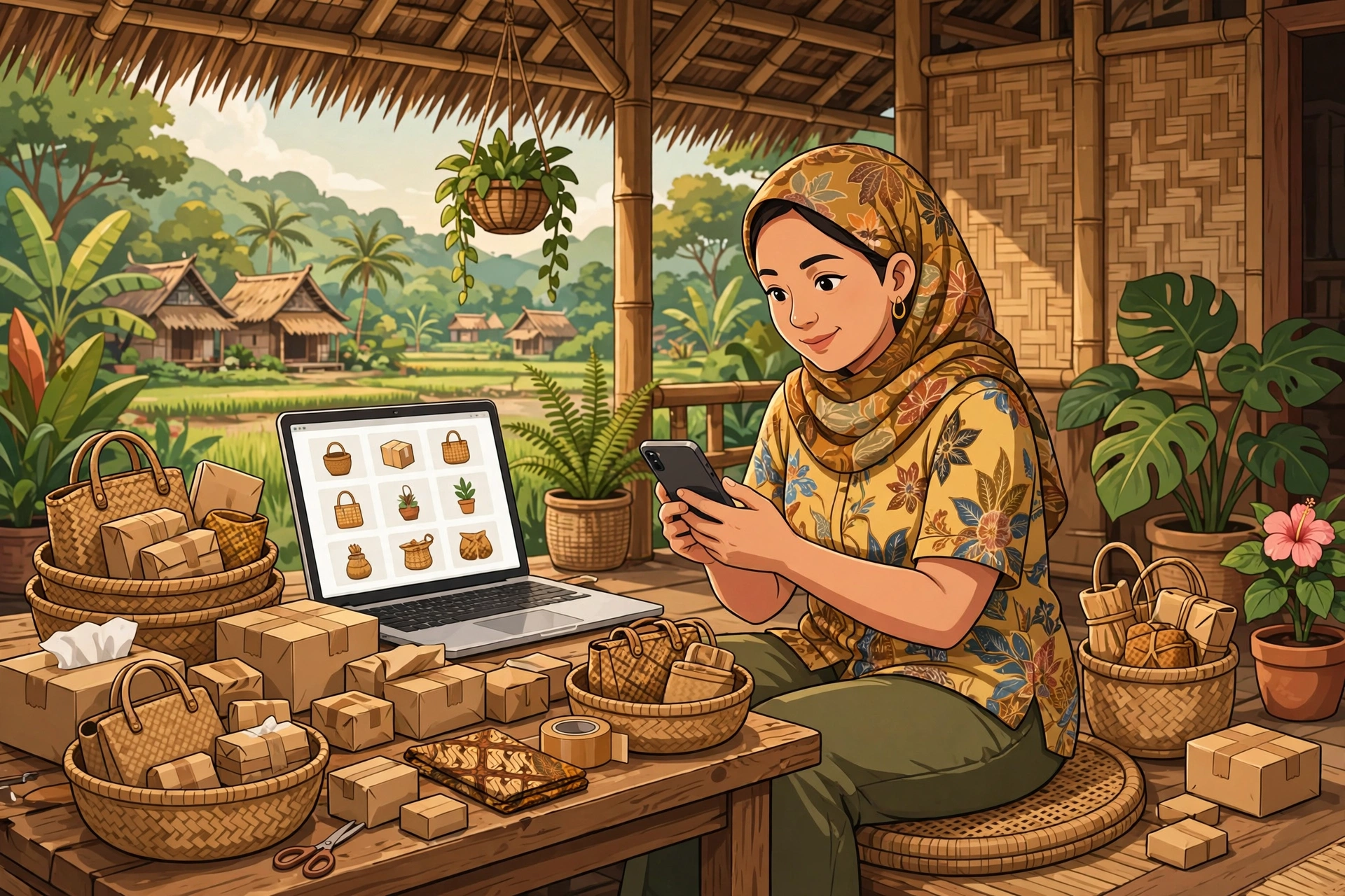 Ibu rumah tangga di desa mengelola toko online dari rumah