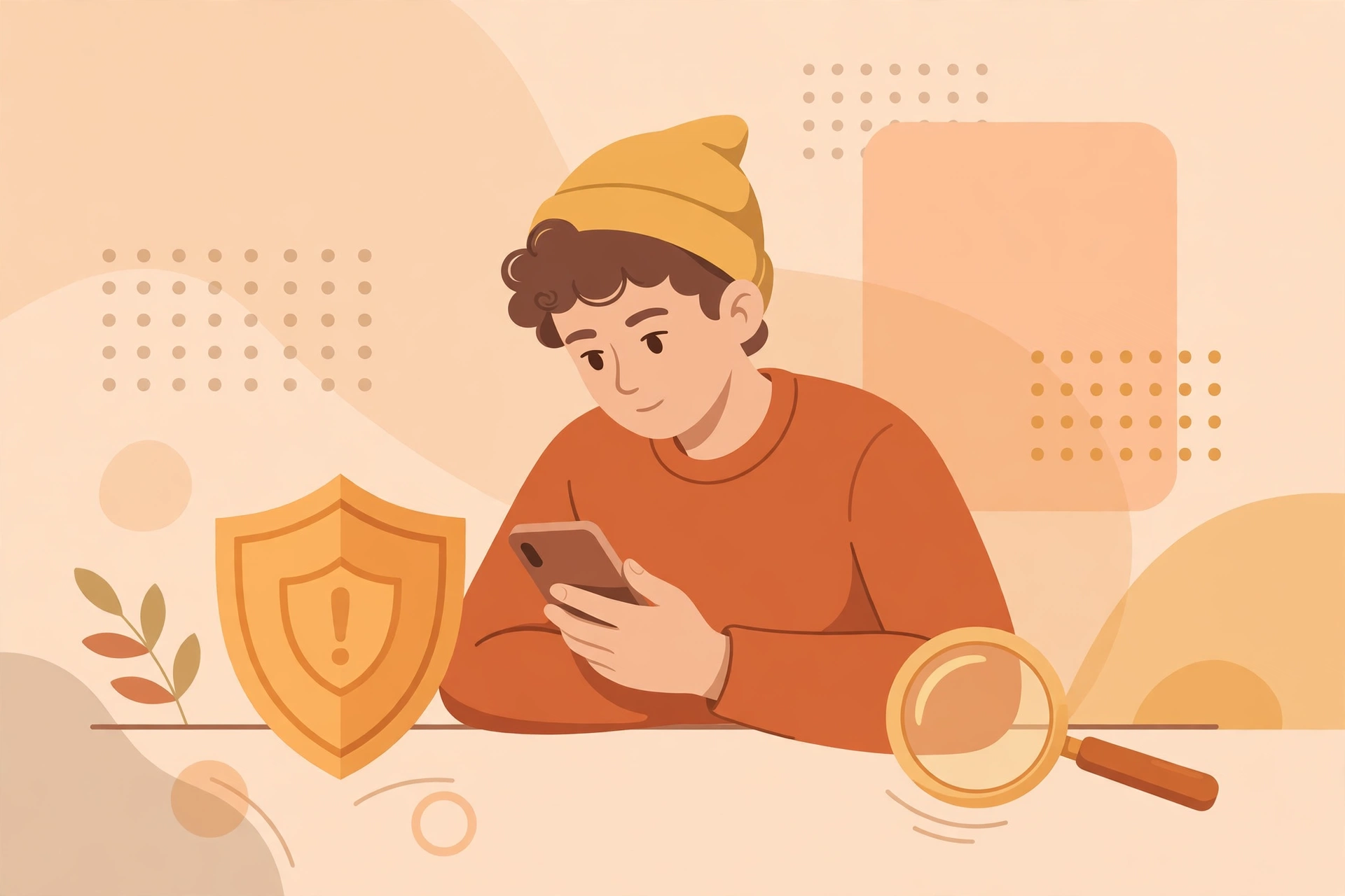 Seseorang memeriksa pesan mencurigakan di ponsel dengan waspada