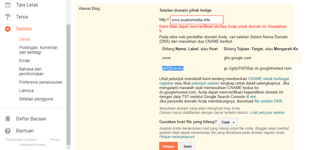Setting Domain Blogspot Melalui cPanel